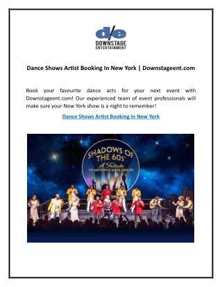 Dance Shows Artist Booking In New York | Downstageent.com