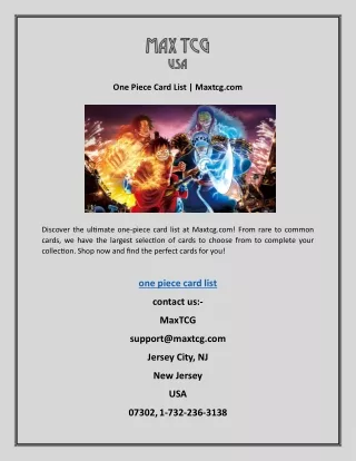 One Piece Card List | Maxtcg.com