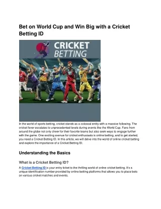 Bet on World Cup and Win Big with a Cricket Betting ID
