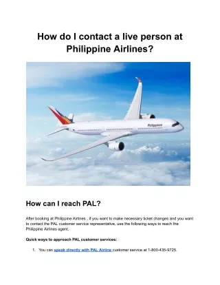 How do I contact a live person at Philippine Airlines?