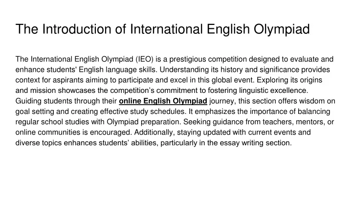 the introduction of international english olympiad