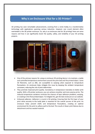 why is an enclosure vital for a 3d printer