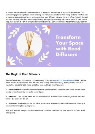 Incorporating Reed Diffusers into Your Home or Office