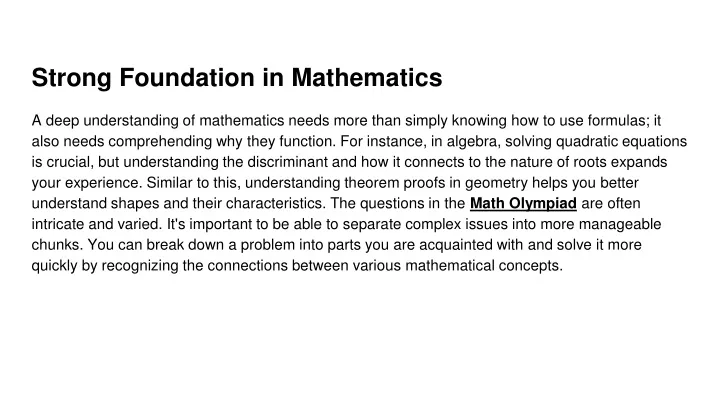 strong foundation in mathematics