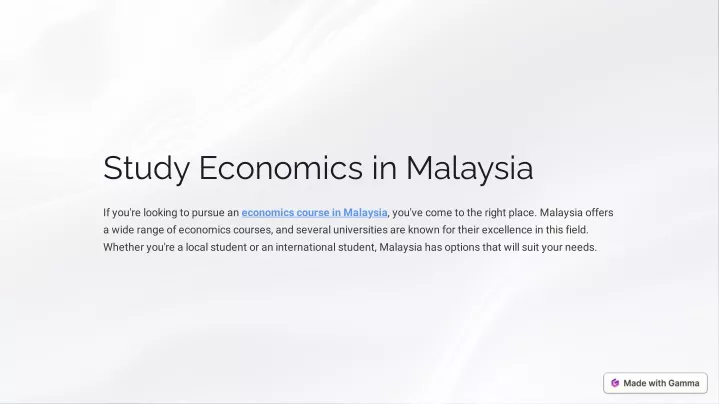 study economics in malaysia