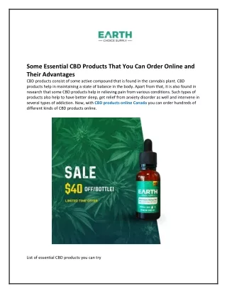 Some Essential CBD Products That You Can Order Online And Their Advantages