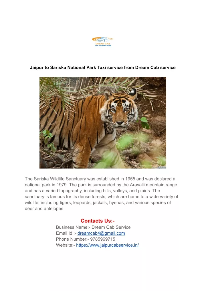 jaipur to sariska national park taxi service from