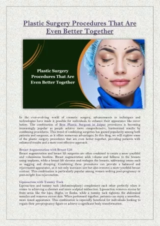 Plastic Surgery Procedures That Are Even Better Together