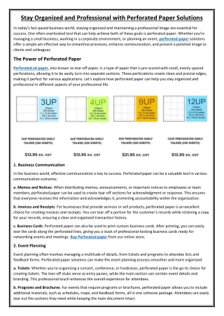 Stay Organized and Professional with Perforated Paper Solutions