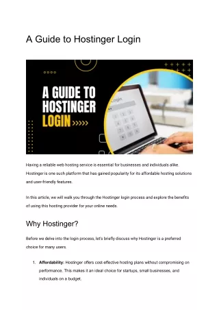 A Guide to Hostinger Login