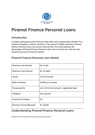 Piramal Finance Personal Loans
