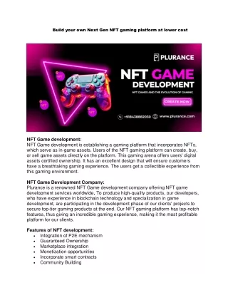 Build your own Next Gen NFT gaming platform at lower cost