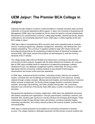 UEM Jaipur - The Premier BCA College in Jaipur