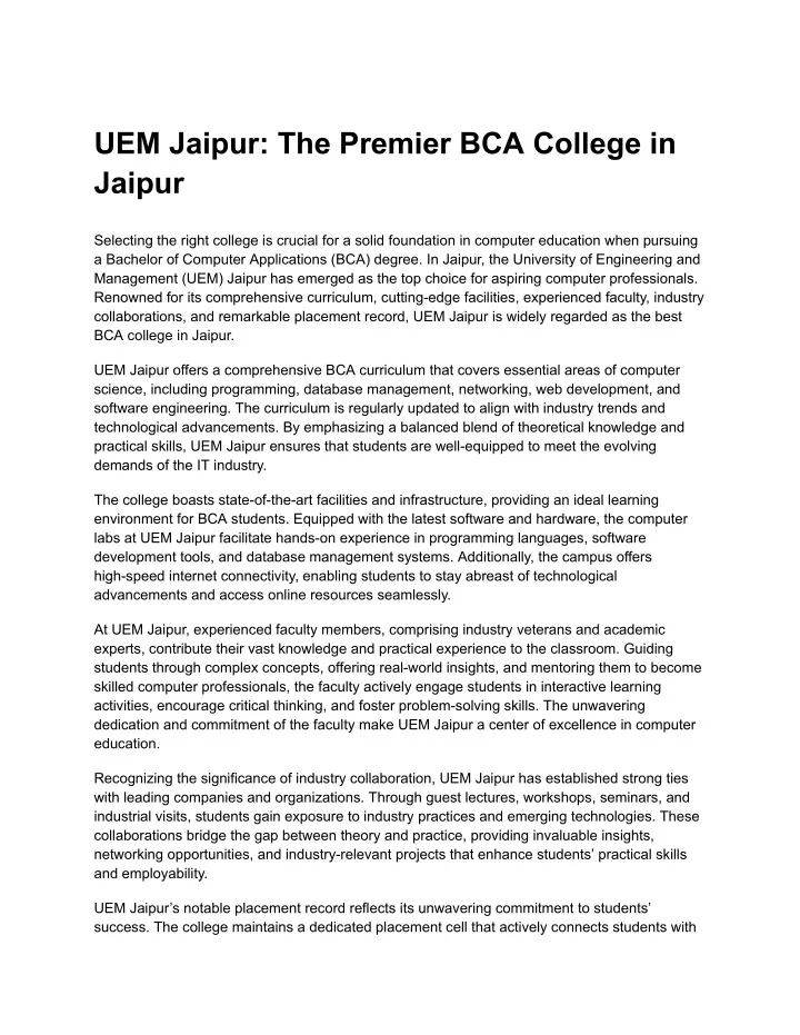 uem jaipur the premier bca college in jaipur