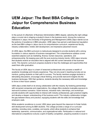 UEM Jaipur A Leading MBA College in Jaipur with Academic Excellence