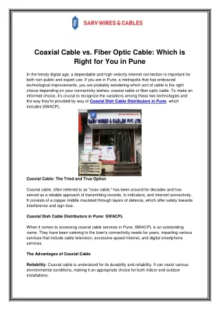 Coaxial Cable vs Fiber Optic Cable Which is Right for You in Pune