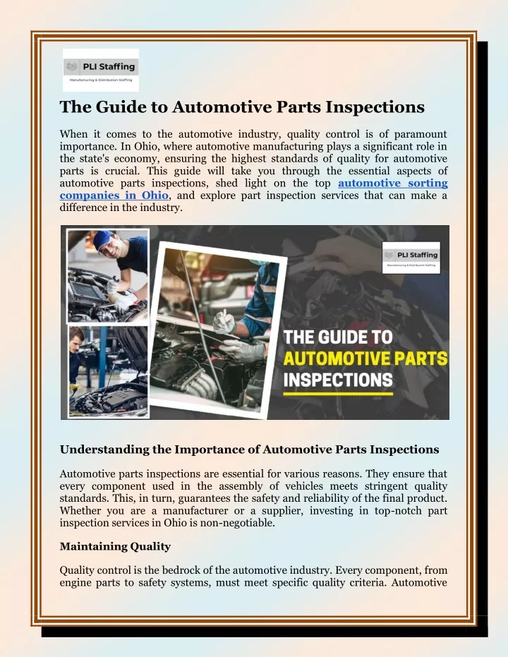 the guide to automotive parts inspections when