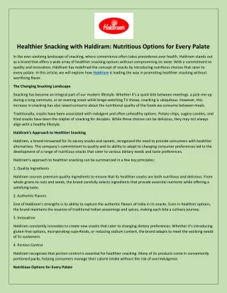 Healthier Snacking with Haldiram Nutritious Options for Every Palate