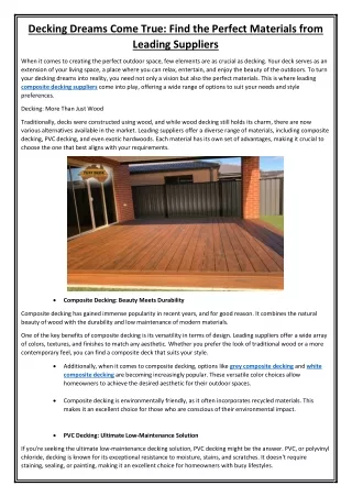 Decking Dreams Come True Find the Perfect Materials from Leading Suppliers