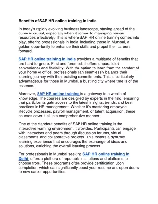 benefits of sap hr online training in india