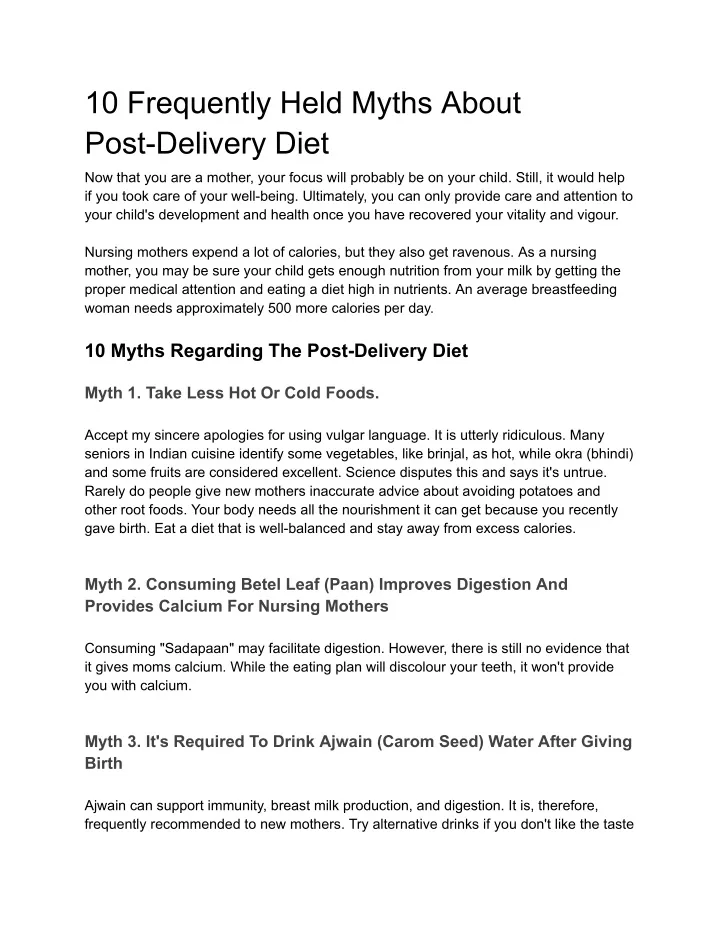 10 frequently held myths about post delivery diet