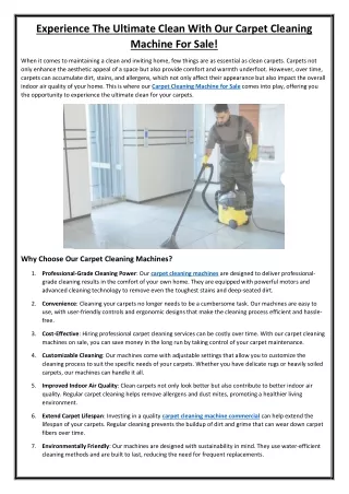 Experience The Ultimate Clean With Our Carpet Cleaning Machine For Sale!