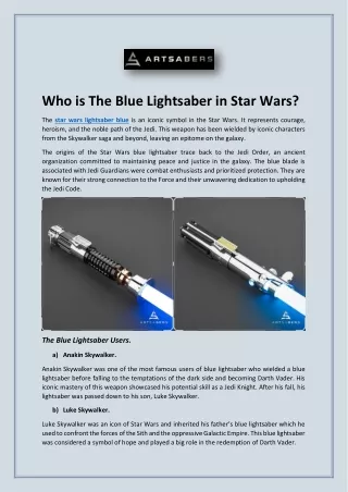Who is The Blue Lightsaber in Star Wars?