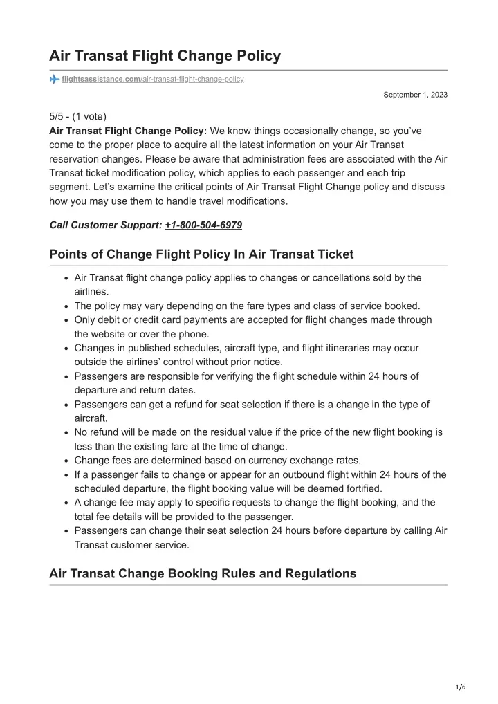 air transat flight change policy