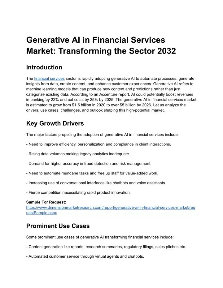 generative ai in financial services market