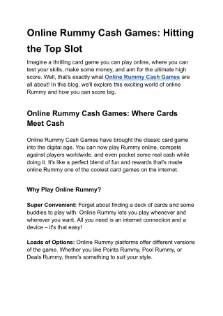 Online Rummy Cash Games_ Hitting the Top Slot