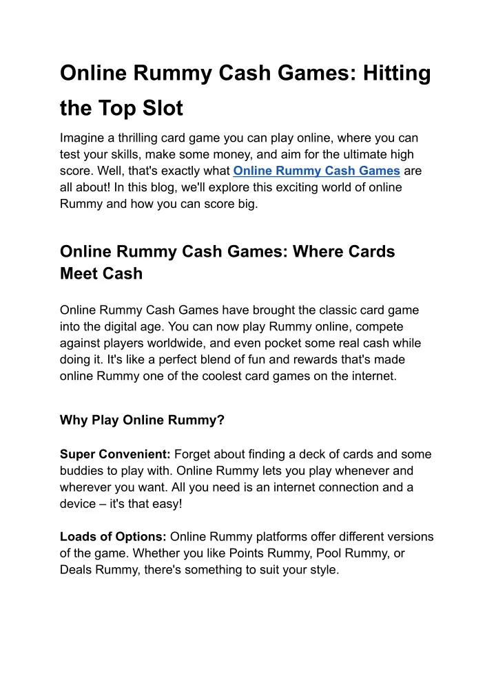 online rummy cash games hitting