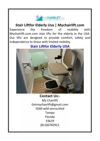 Stair Liftfor Elderly Usa  Mychairlift.com