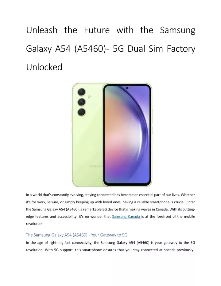 unleash the future with the samsung galaxy a54 a5460 5g dual sim factory unlocked