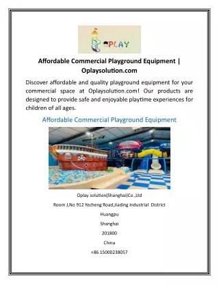 Affordable Commercial Playground Equipment  Oplaysolution.com