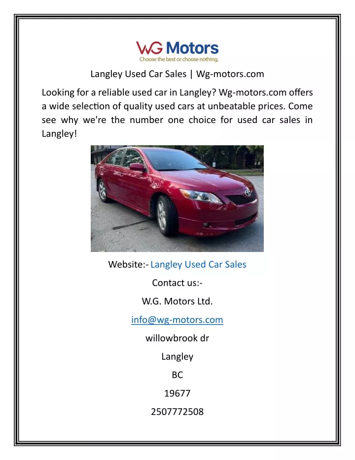 langley used car sales wg motors com