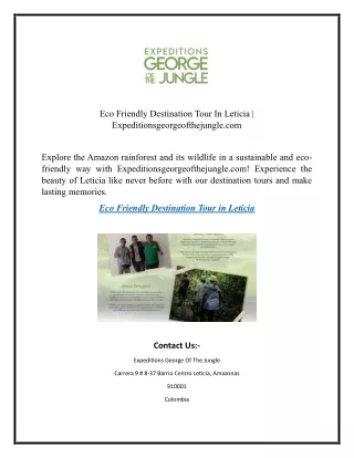 Eco Friendly Destination Tour In Leticia   Expeditionsgeorgeofthejungle