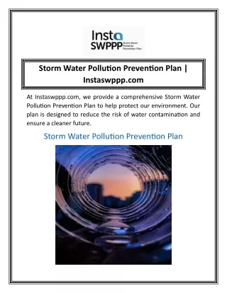 Storm Water Pollution Prevention Plan  Instaswppp.com