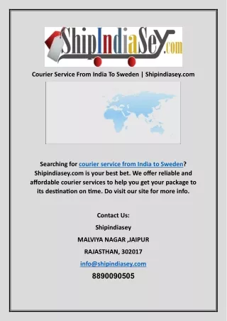 Courier Service From India To Sweden | Shipindiasey.com