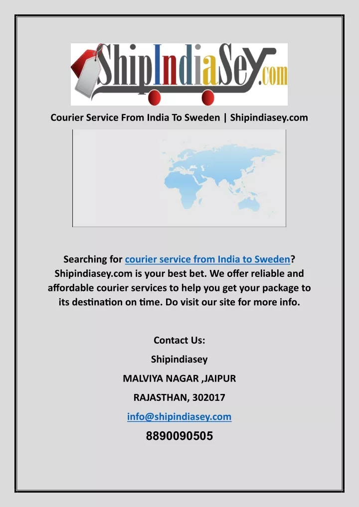 courier service from india to sweden shipindiasey