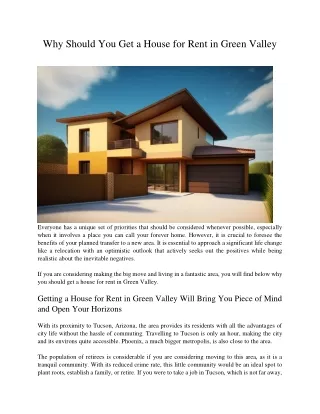 why should you get a house for rent in green