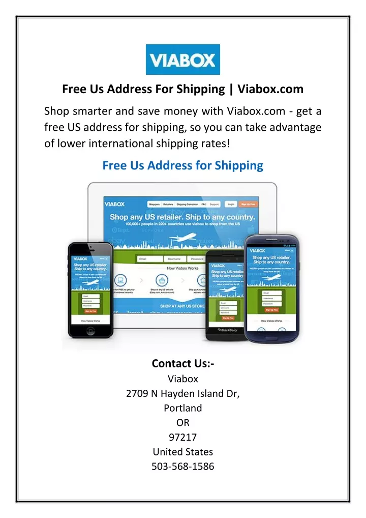 free us address for shipping viabox com