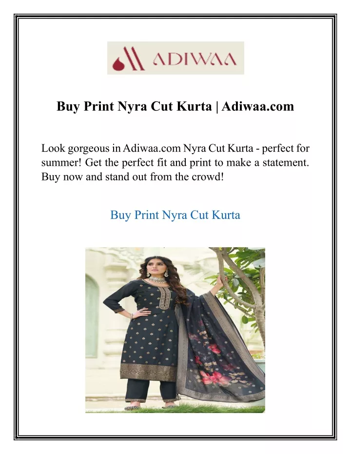 buy print nyra cut kurta adiwaa com