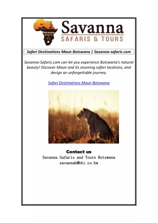 Safari Destinations Maun Botswana  Savanna-safaris.com