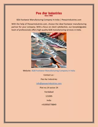 B2b Footwear Manufacturing Company In India  Peeaarindustries
