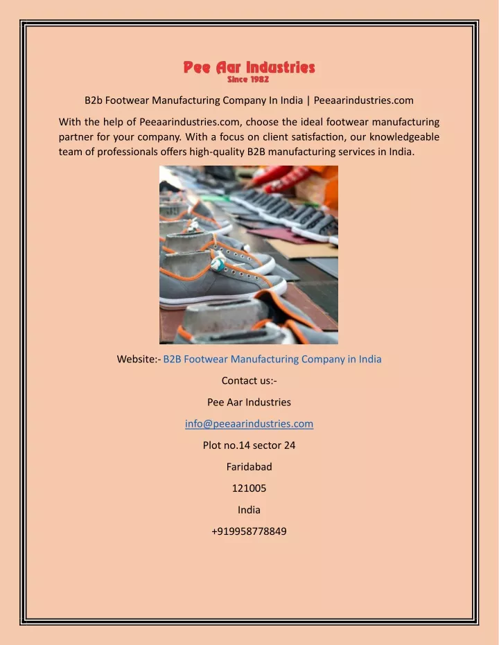 b2b footwear manufacturing company in india