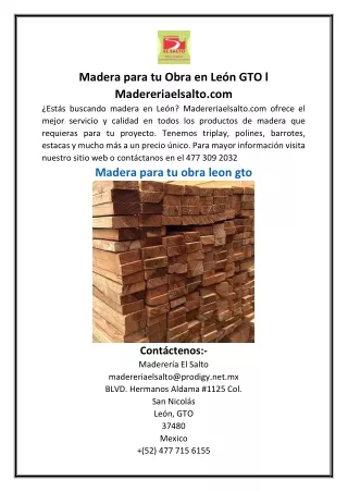Madera para tu Obra en León GTO  Madereriaelsalto.com