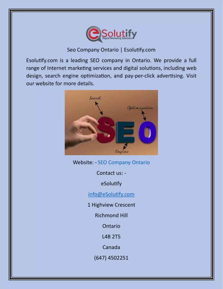 seo company ontario esolutify com