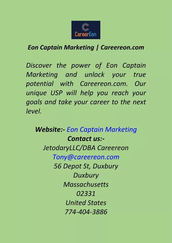 eon captain marketing careereon com
