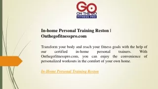 In-home Personal Training Reston  Onthegofitnesspro.com