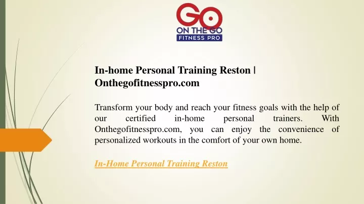 in home personal training reston